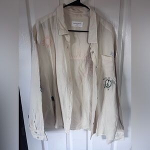 Spiritual Gangster Cream Embroidered Shirt Jacket